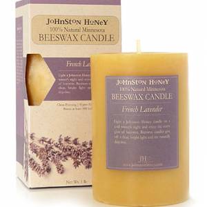 Small Lavender Beeswax Pillar Candle product and box