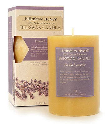 Small Lavender Beeswax Pillar Candle product and box